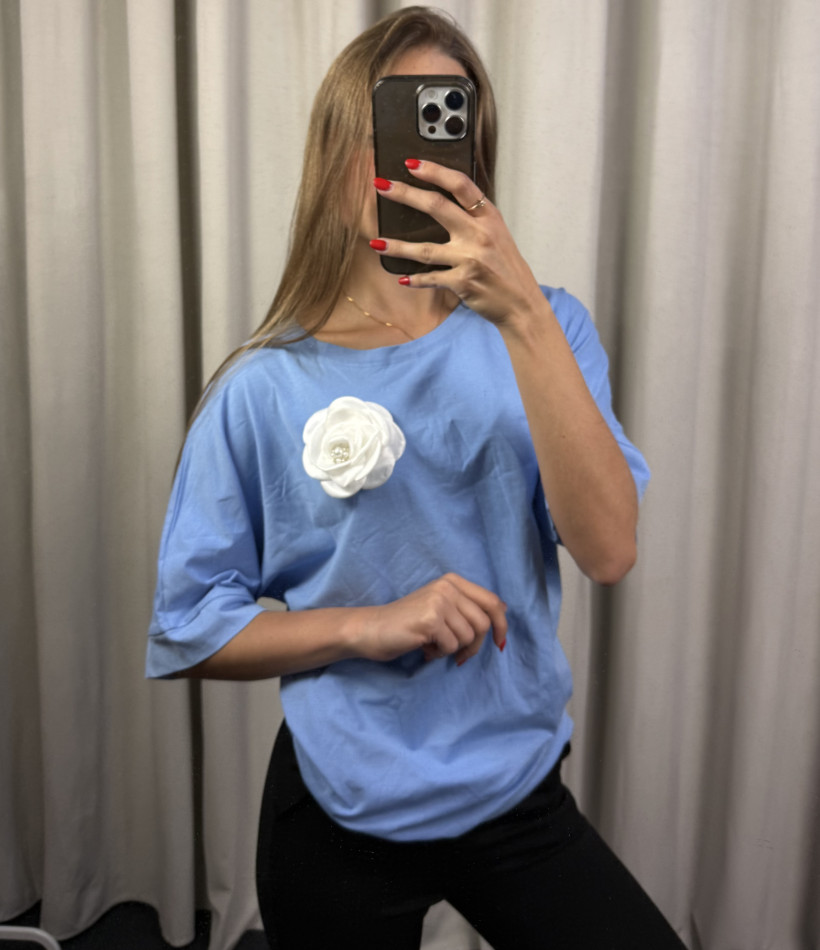 Bluzka bawełniana z białą różą + pasek 