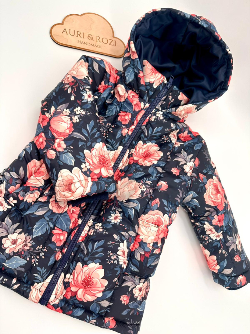 KURTKA PIKOWANA OCIEPLANA KWIATY NA GRANACIE AURI&ROZI