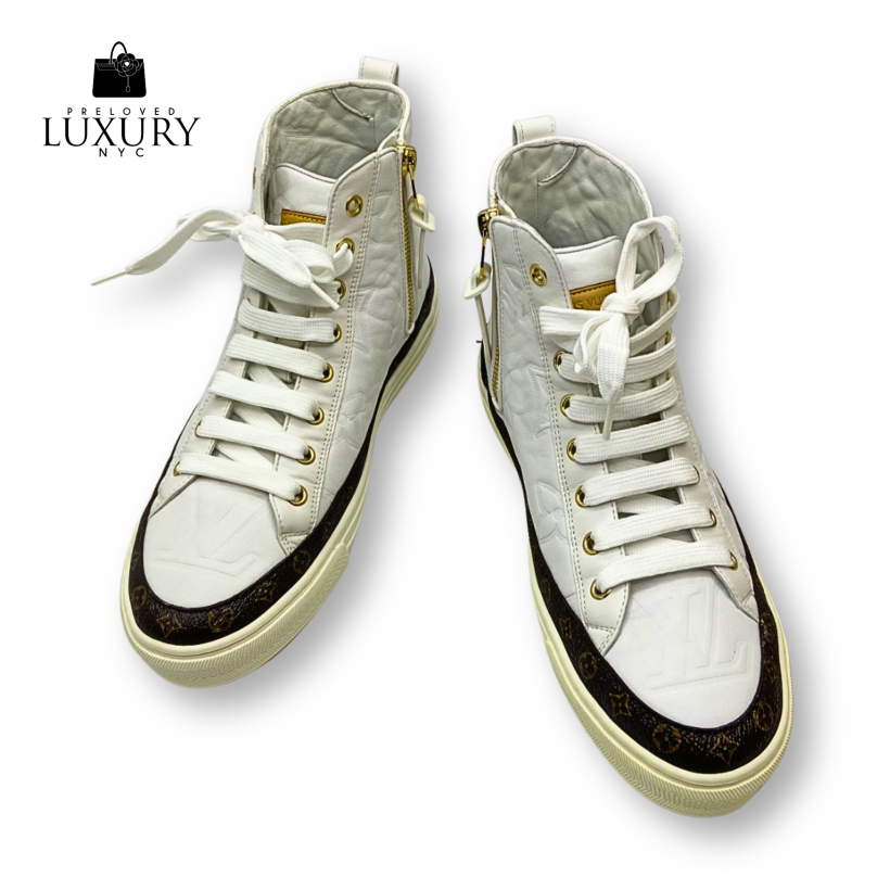 LOUIS VUITTON White Shoes Sneakers Leather High Cut White Monogram S37.5