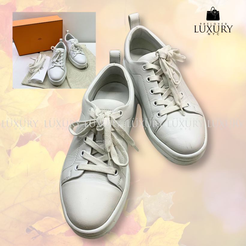 HERMES FULL WHITE LEATHER HAPPY SNEAKERS S35.5