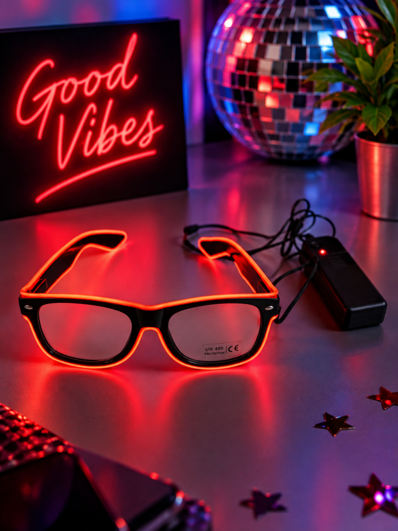 Okulary imprezowe LED Classic pomarańczowe 3 tryby świecenia