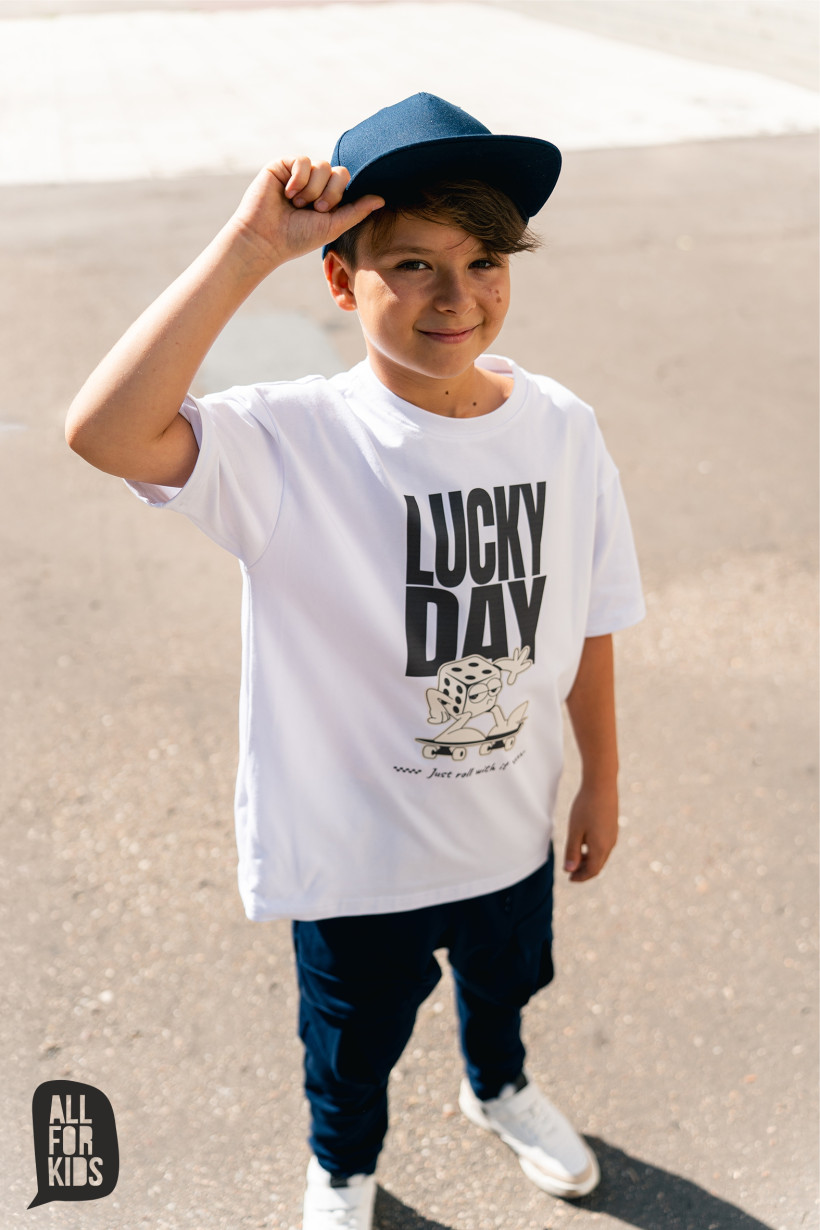 BIAŁY T-SHIRT LUCKY DAY AFK