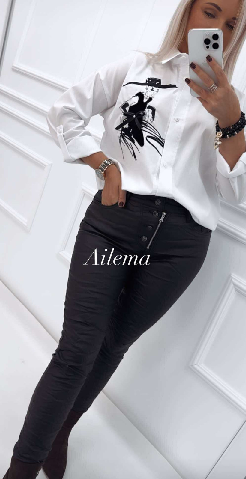 Spodnie woskowe itaimaska zamek i guziczki 5888-1 czarne