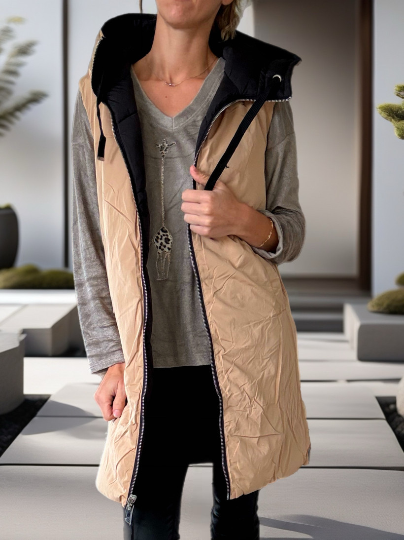 DOUDOUNE LONGUE REVERSIBLE CAMEL