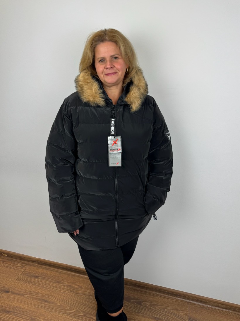 Kurtka pikowana z kapturem z kożuszkiem - zentex - rozm. 5xl - 5742 - czarna