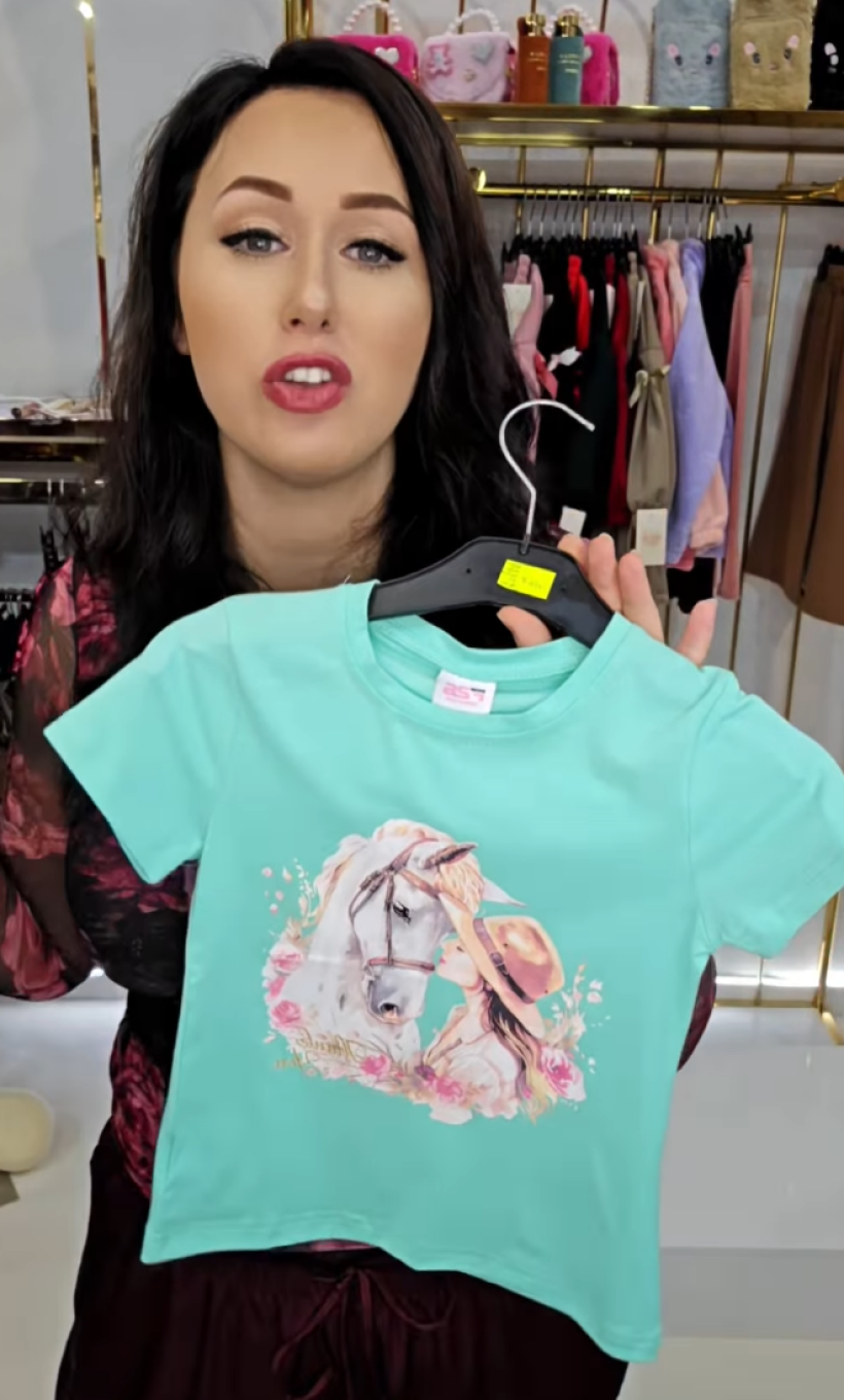 T-SHIRT DZIEWCZYNKA Z KONIEM YL- 880A2- MIĘTA