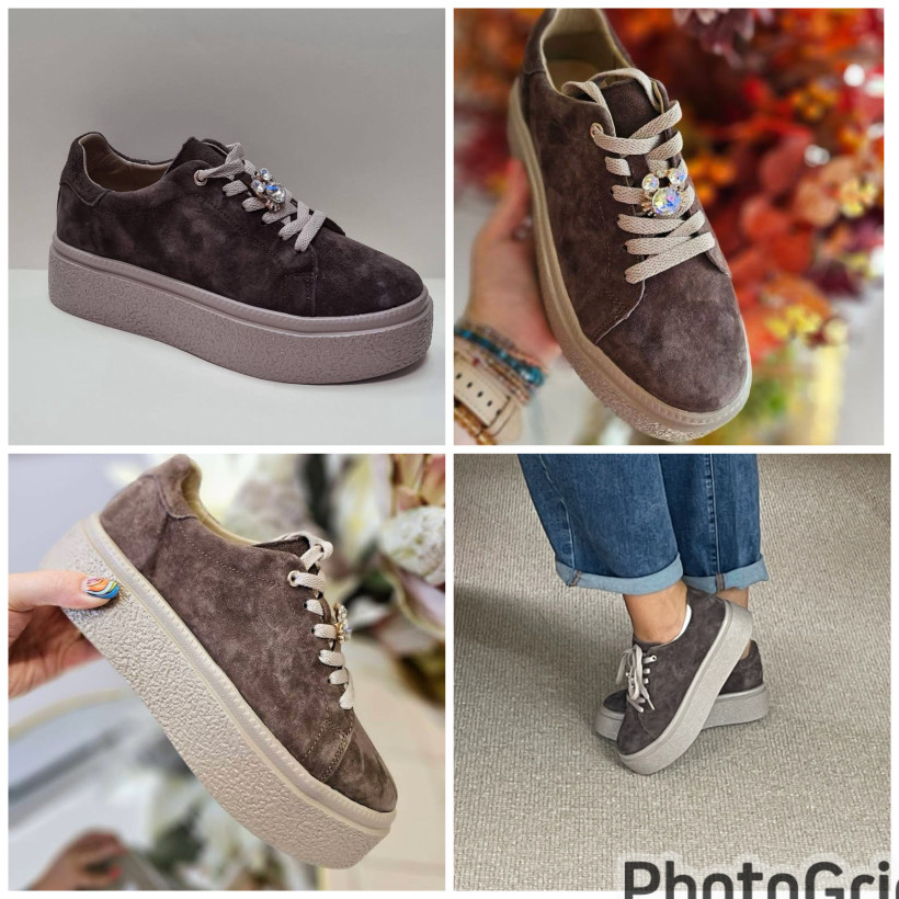Brazowe sneakersy