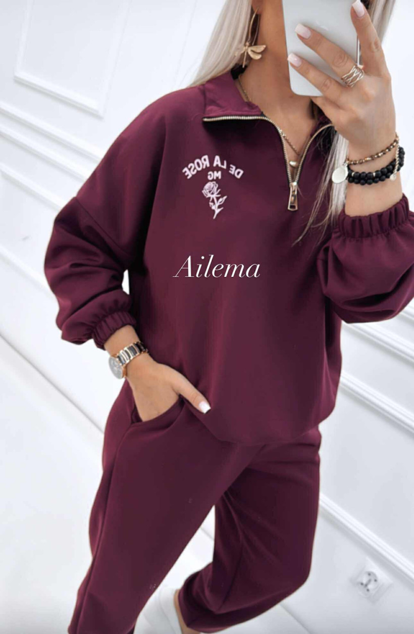 Komplet masełko kk247 bluza z napisem i różą i spodnie 