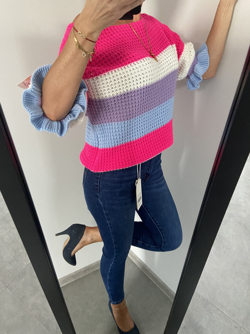 Sweter 1111 krótki rękaw, wstążeczka 