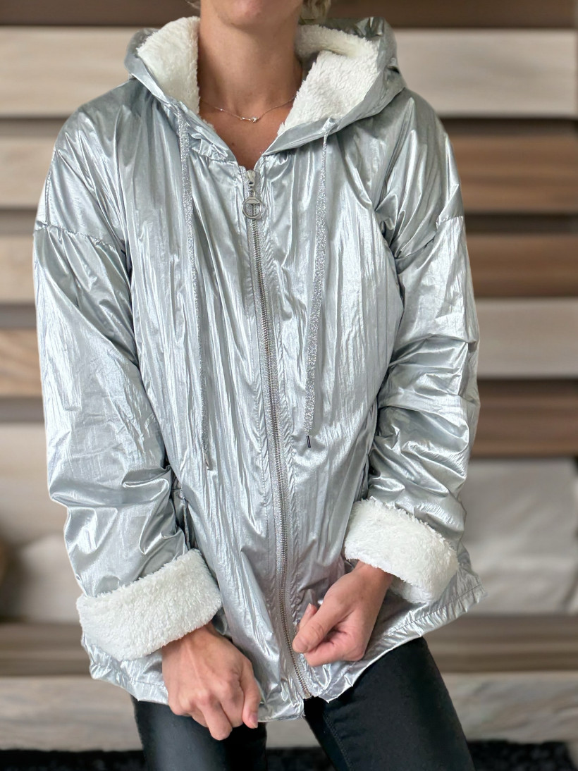 MANTEAU LONG INSPI FOURRE TU44 ARGENT