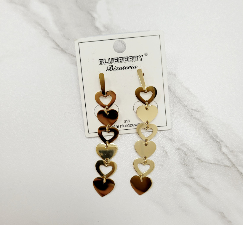 Kolczyki wiszące serca puste pełne kk305