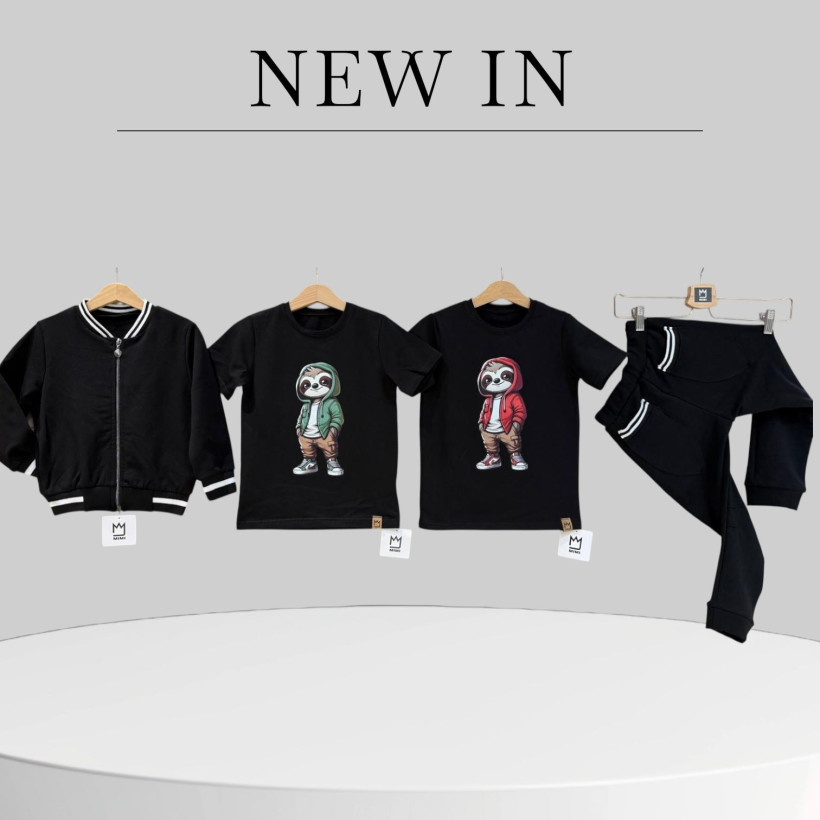 T-SHIRT CZARNY LENIWIEC W CZERWONYM MIMI