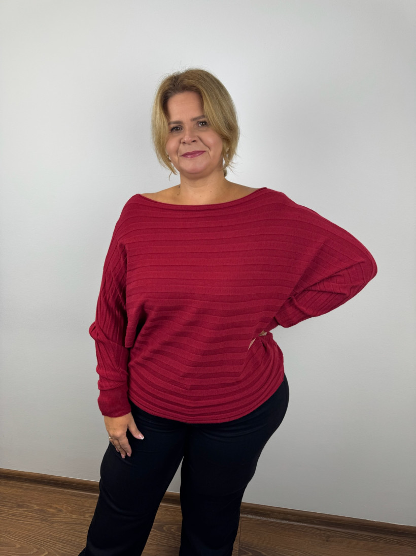Italia nr IV - Sweter poziomy szeroki prążek - 2691 - bordo
