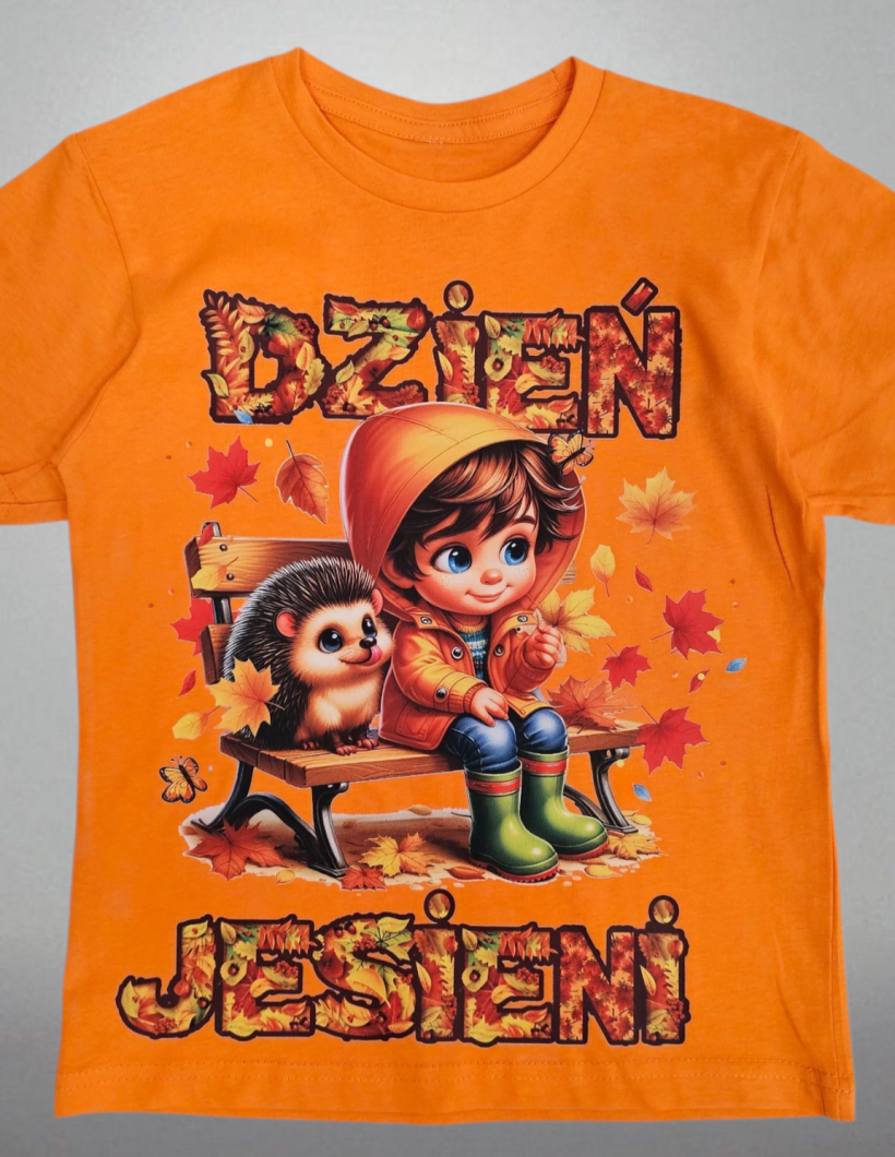 T-shirt bawełna pomarańcz dzień jesieni chłopczyk