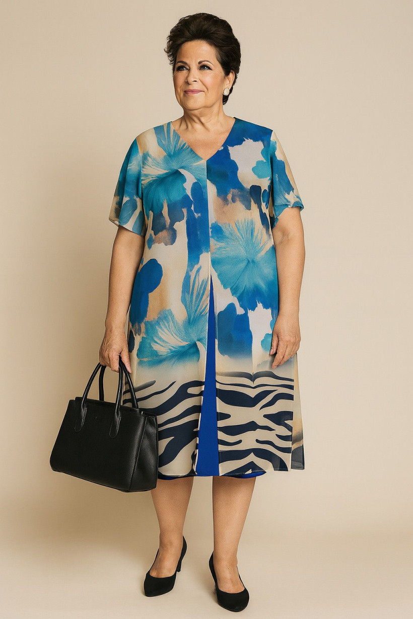 VESTIDO COM FLORES ESTILIZADAS