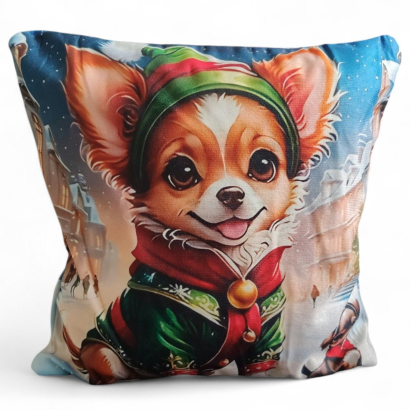 Poszewka 40x40cm piesek w zielonej czapce