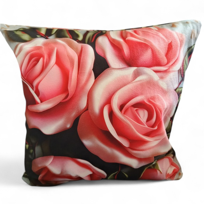 Poszewka 40x40cm różowe róże i liście
