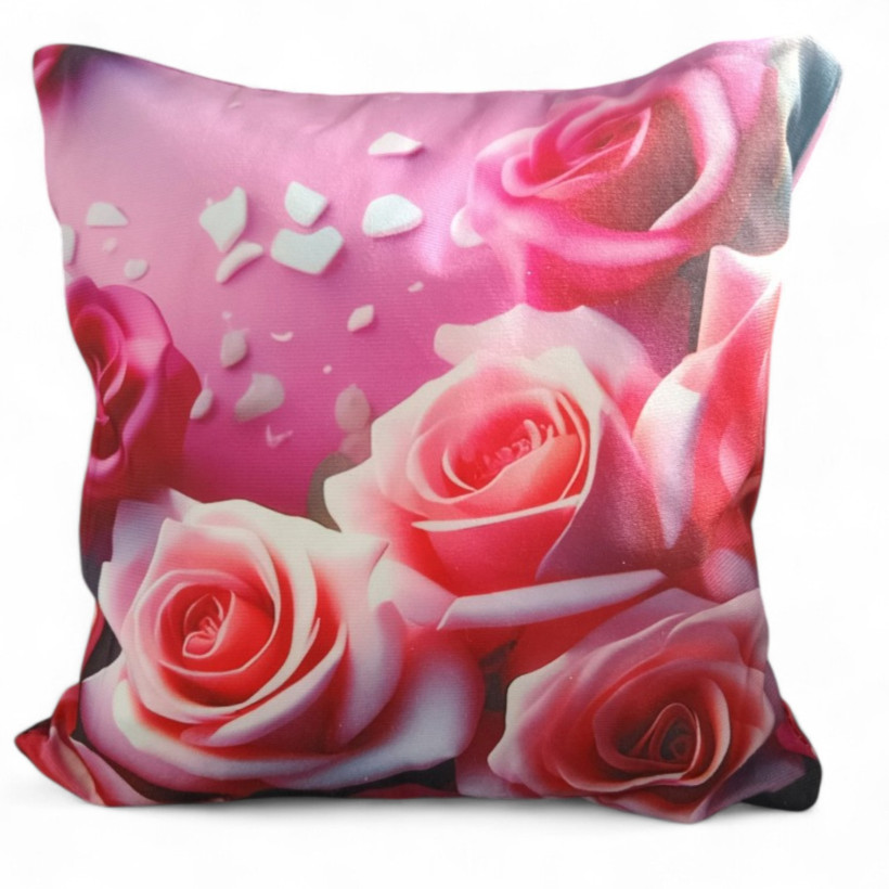Poszewka 40x40cm różowe róże i kamyki