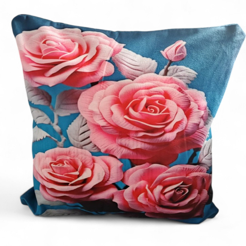 Poszewka 40x40cm różowe róże i białe liście