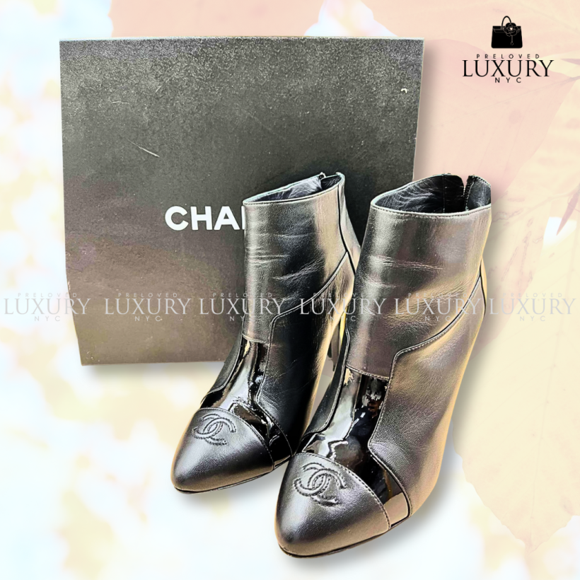 CHANEL Ankle Boots #37 Leather/Black 