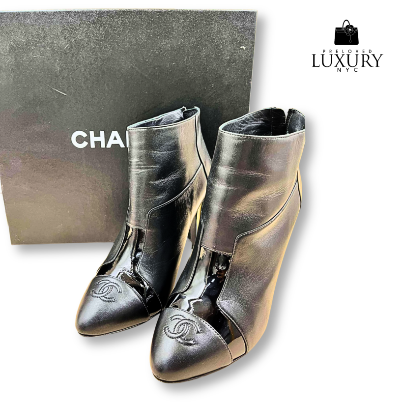CHANEL Ankle Boots #37 Leather/Black