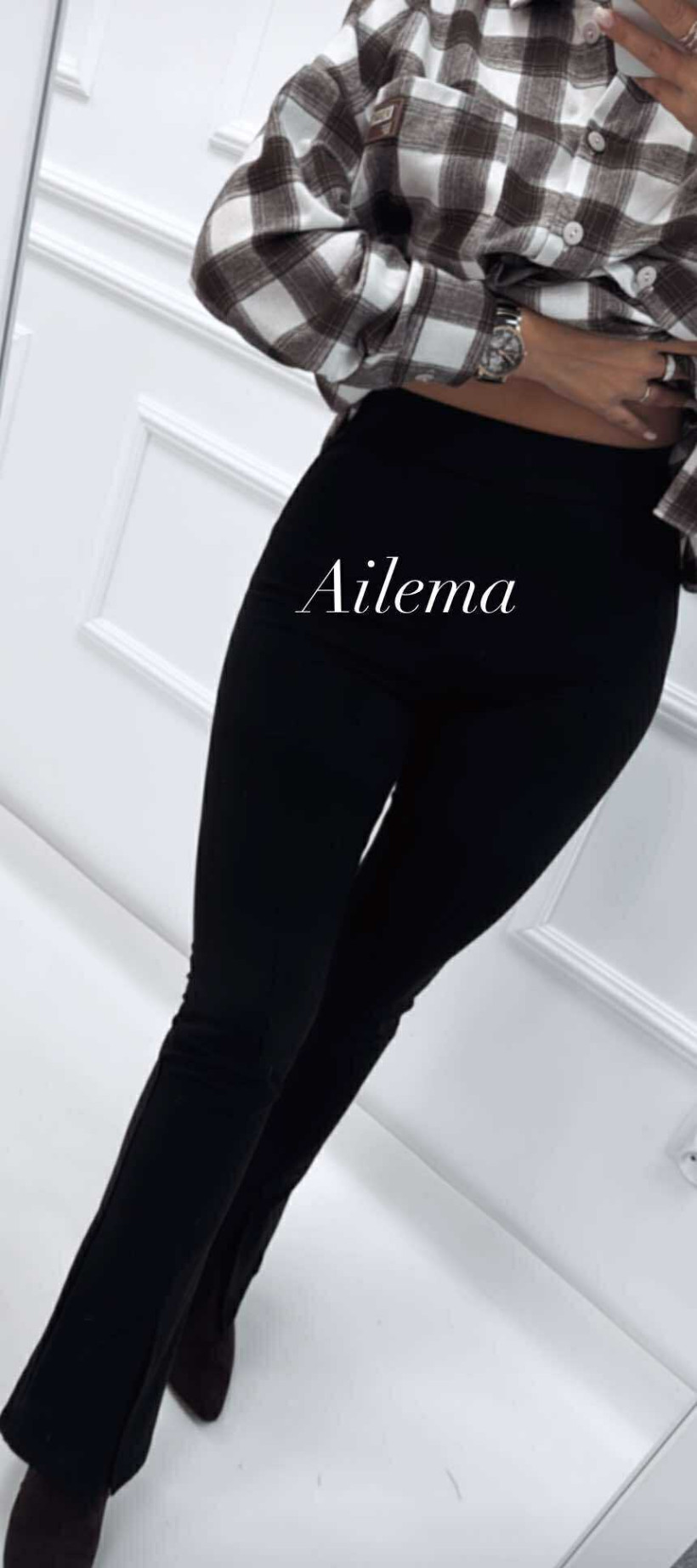 Spodnie czarne WW6132 rozcięta nogawka ALINA