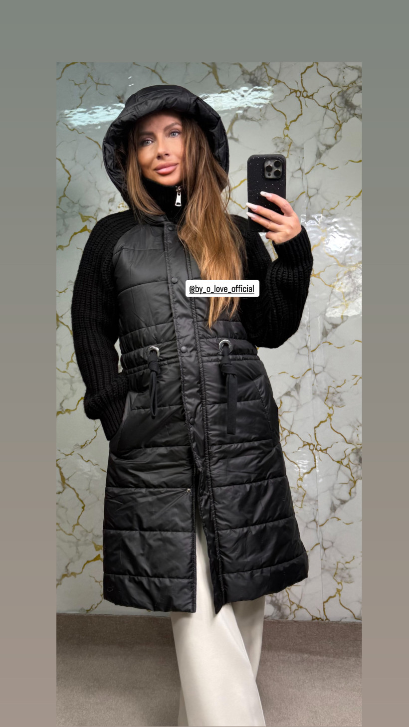 S Nowa damska Kurtka długa czarna sweterek rękaw by o la la