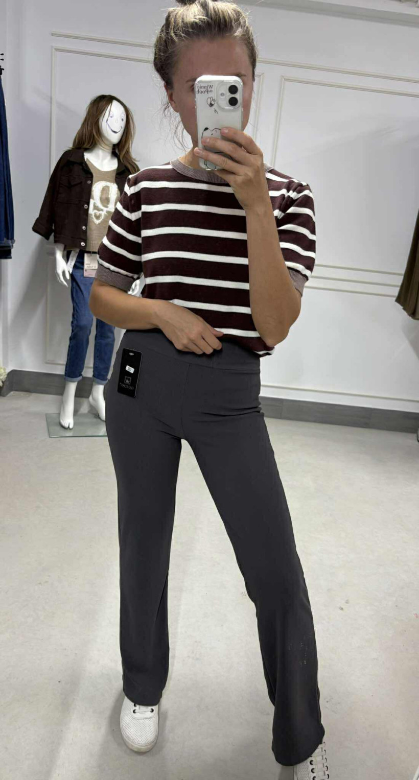 Spodnie prążek dzwony grafit