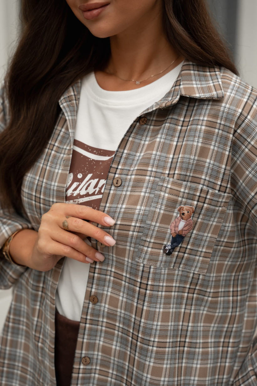 Koszula w szerszą kratę z misiem XANA