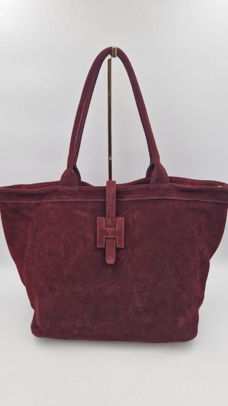 TORBEKA HERMESKA ZAMSZOWA ZAMSZ NATURALNY BORDOWA LAURA BIAGGI