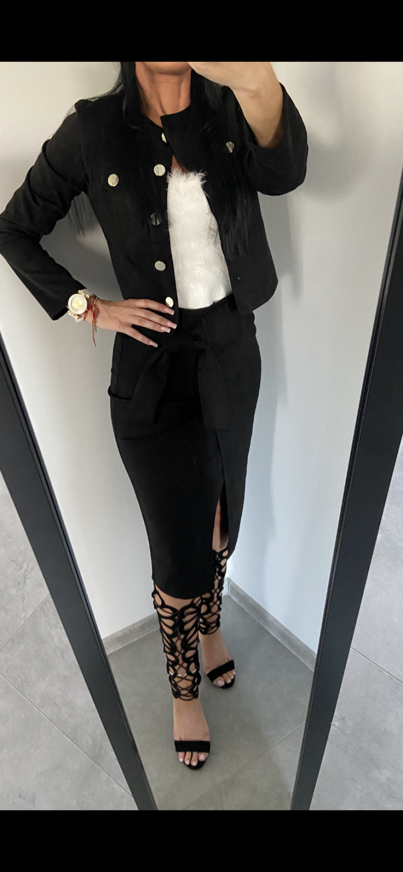 Spódnica 922 zamszowa z ozdobnym wiązaniem