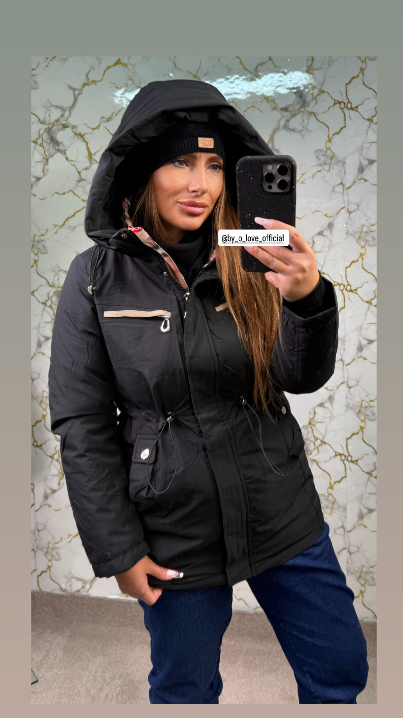 Kurtka damska nowa czarna krateczka kaptur