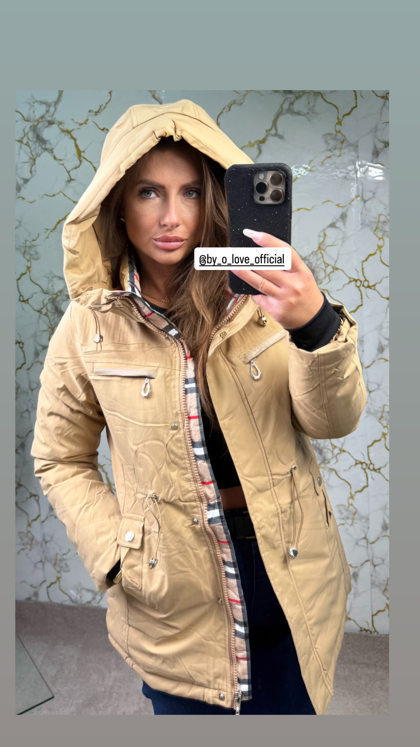 Kurtka damska nowa beż kratka zima 2025