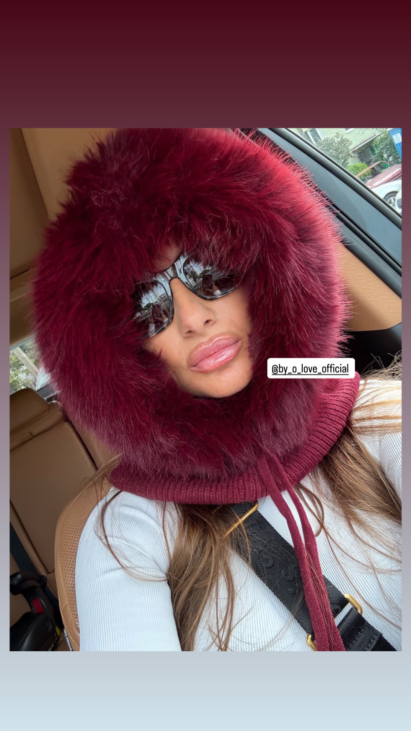 Bordo Balaclava Aura futerko sztuczne nowy damski czapka szalik komin