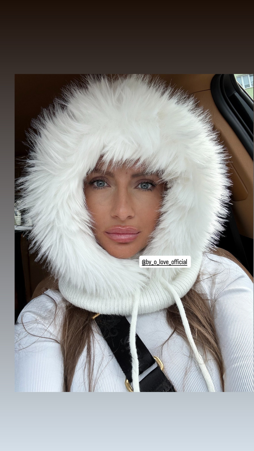 Śmietana  Balaclava Aura futerko nowy damski czapka szalik komin