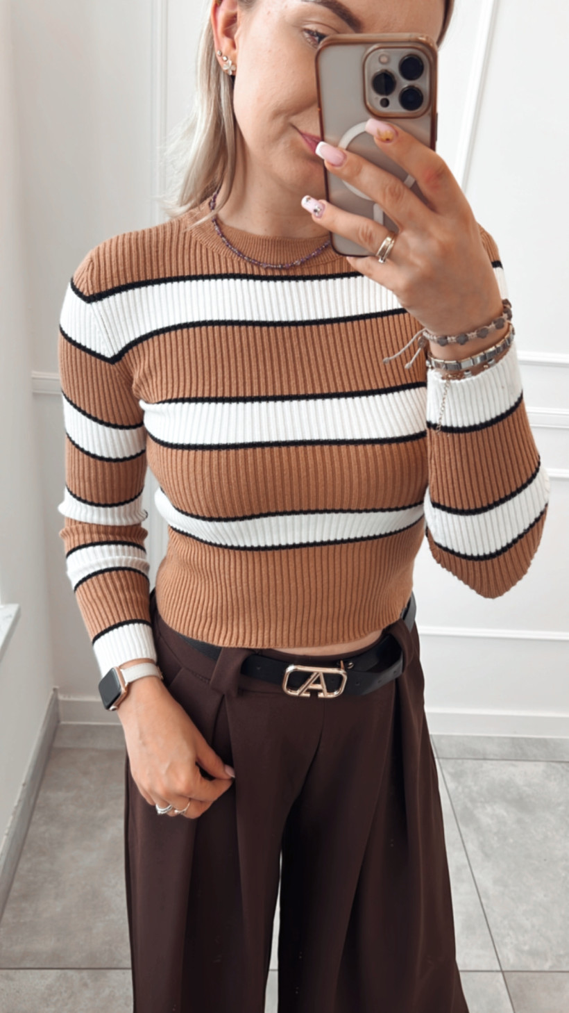 Sweter karmel pasy 13470
