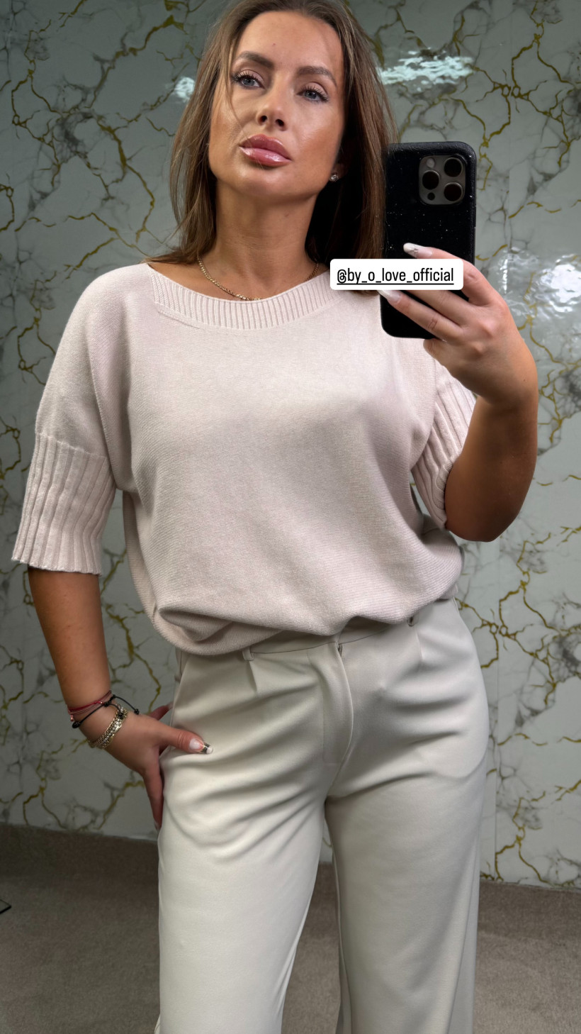 Sweter beżowy nowy damski unii biust do 120 cm nietoperz