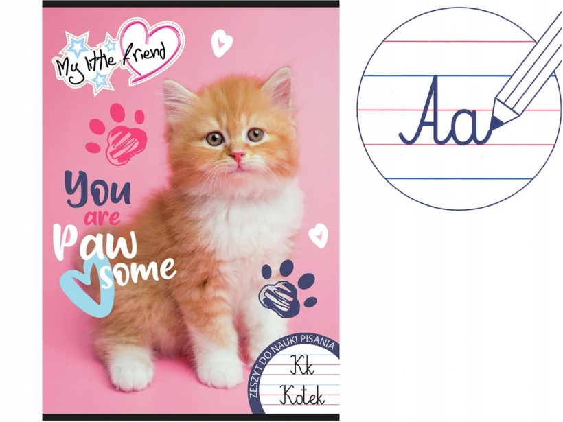 Zeszyt do nauki pisania A4, 32 kartki, 3-linie- Kot