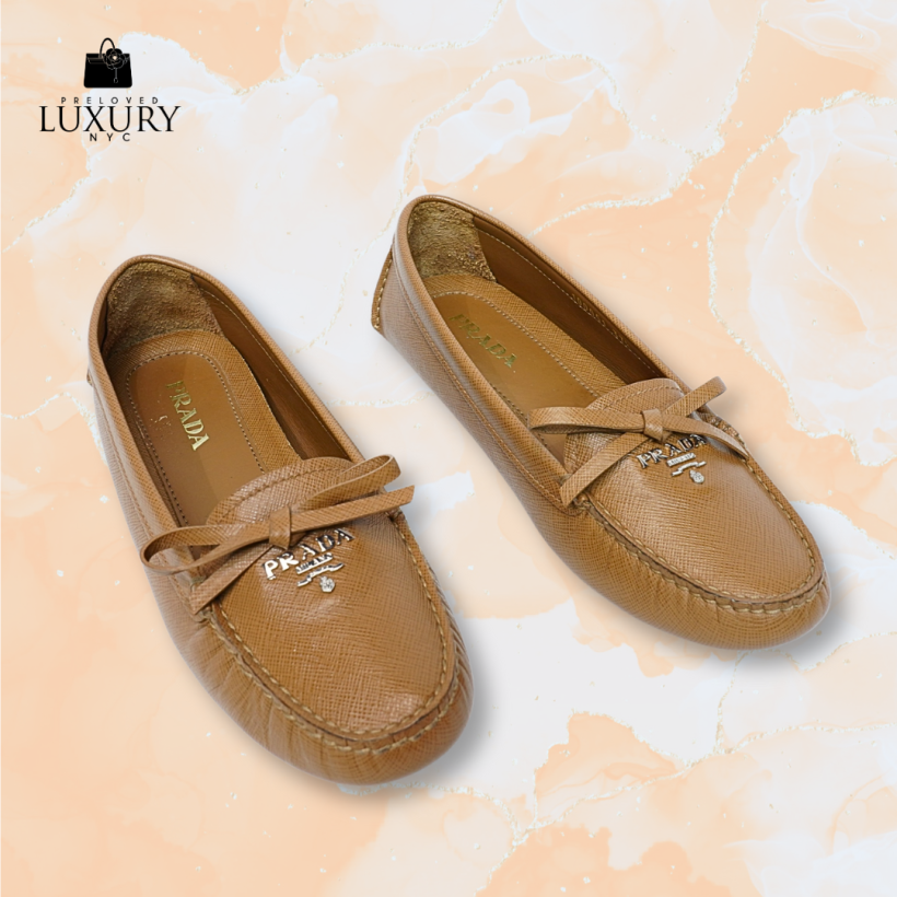 PRADA Leather Flats Light Brown Shoes Size 37.5 Fits 7