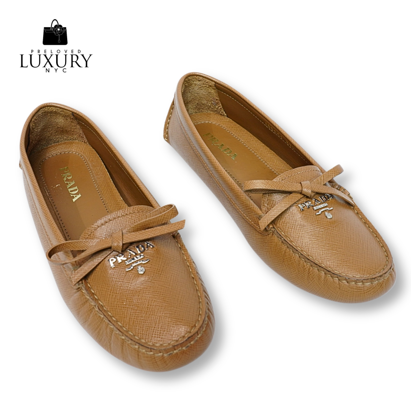 PRADA Leather Flats Light Brown Shoes Size 37.5 Fits 7