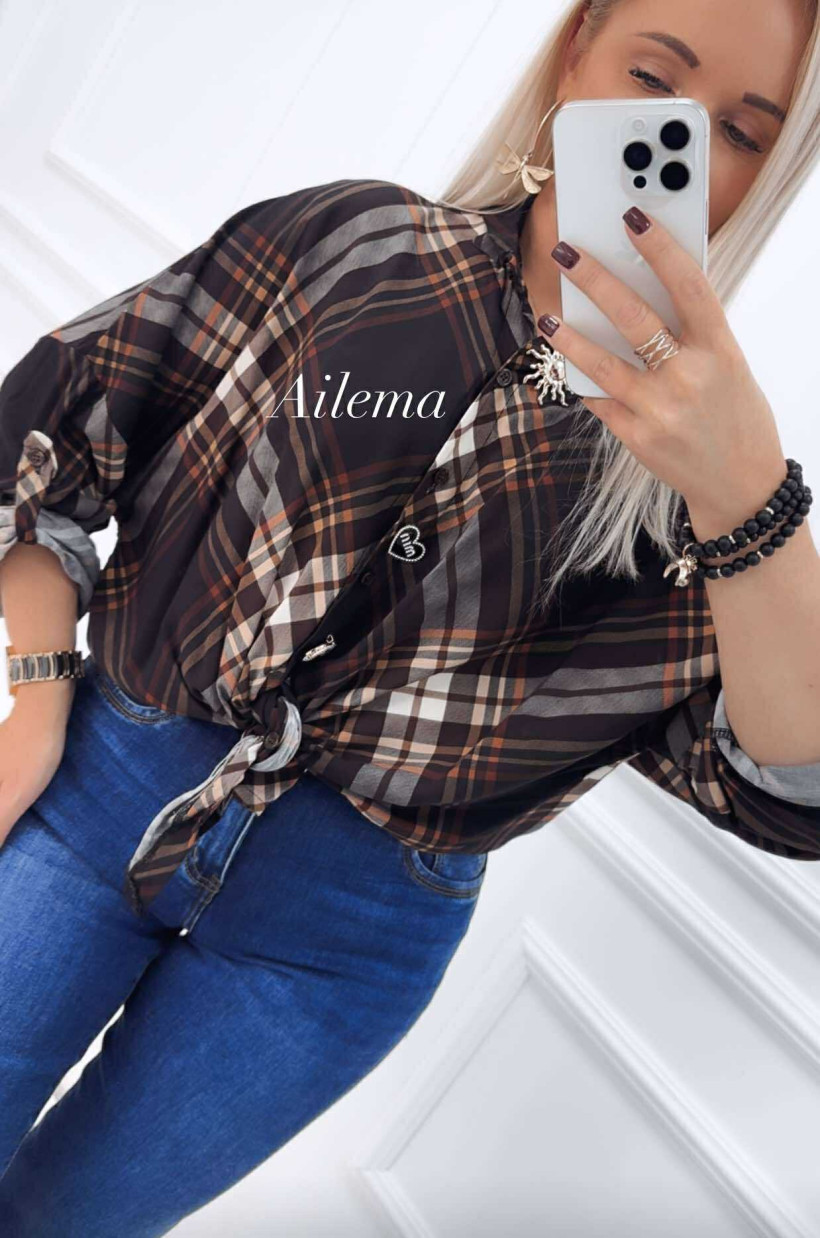 WYPRZEDAŻ Koszula w kratę kk576 ozdobne guziki