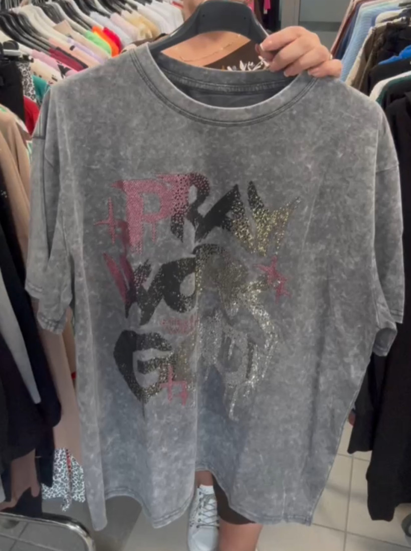 Italia nr 3 - Bluzka / t shirt dekatyzowana z cyrkoniami Wł.8008 - popiel