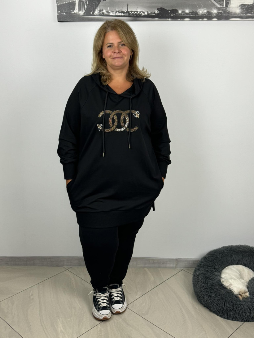 Bluza długa z kapturem  , cyrkoniowe wstawki CC - 12880