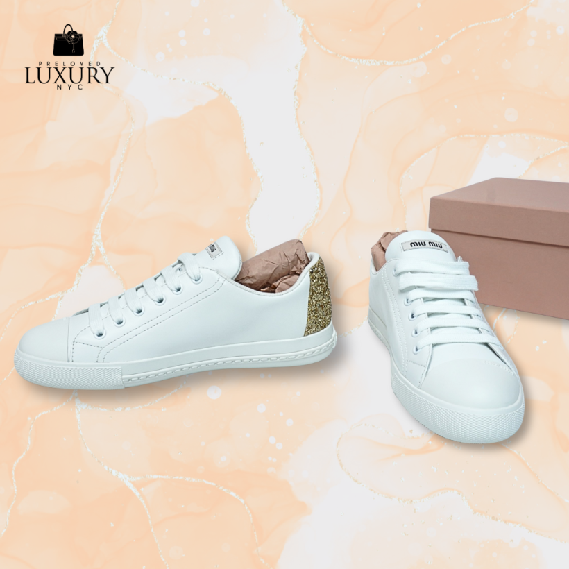 MIU MIU Leather Sneakers 5E927B Two-Tone Color Size 37/Women's w/ Box