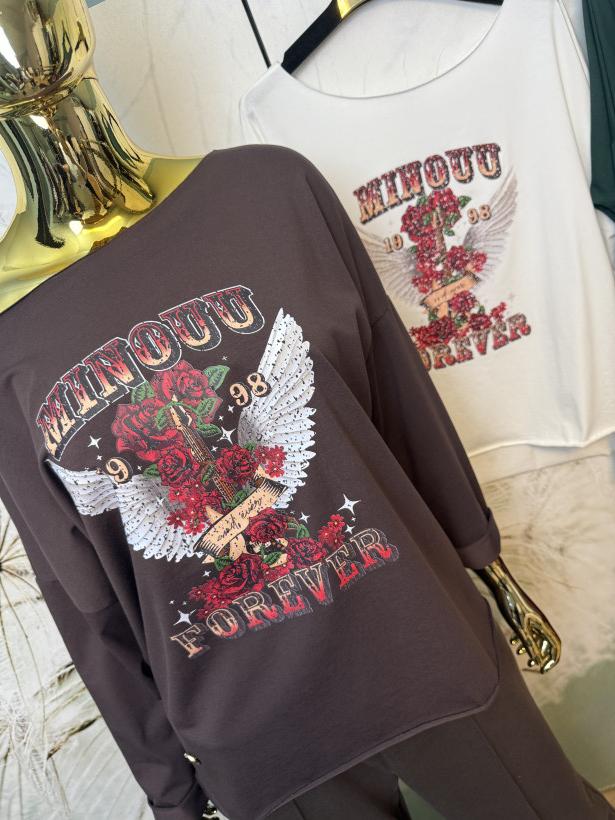 Bluzeczka bawełniana Agnes ‘Minouu  Forever’ - długi rękaw Minouu