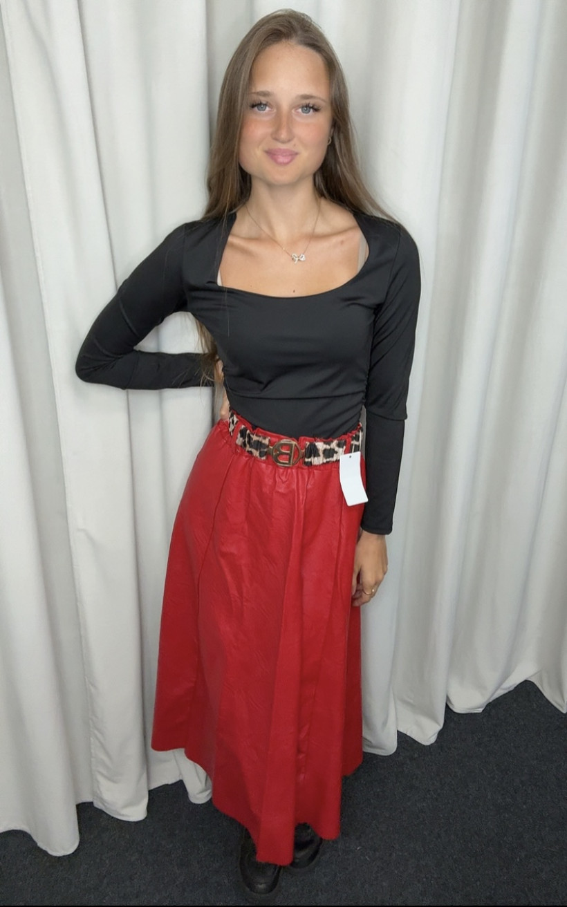 Spódnica skórzana czerwona + pasek panterka 