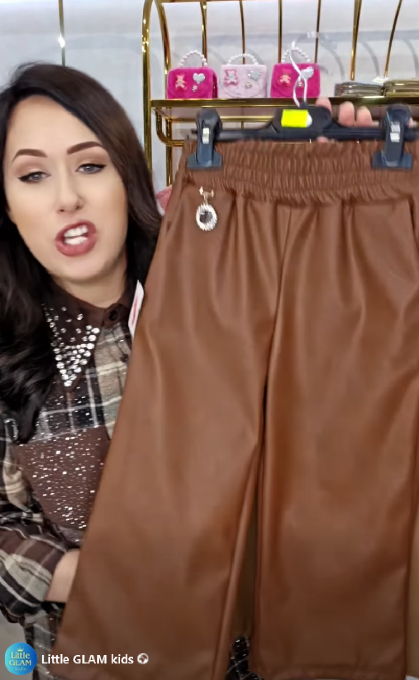 W Spodnie  z szeroką nogawką ECOSKÓRKA R142-5- Czekolada 