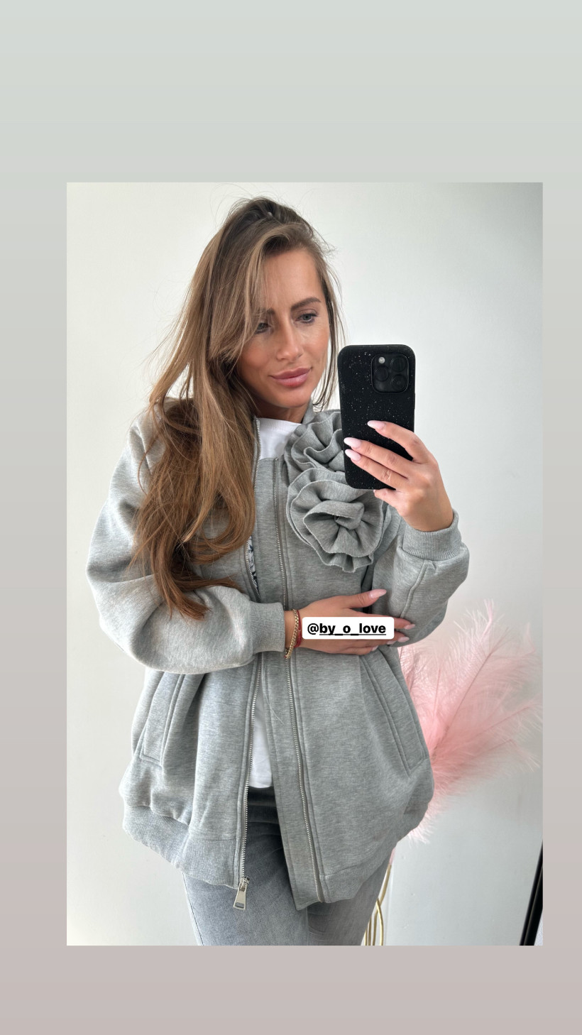 Nowa damska Bluza szara róże odpinane broszki na misiu suwak unii