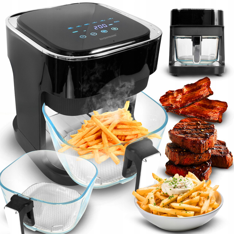 FRYTKOWNICA BEZTŁUSZCZOWA FRYTOWNICA PIEKARNIK AIR FRAYER SZKLANY 1500W 4L