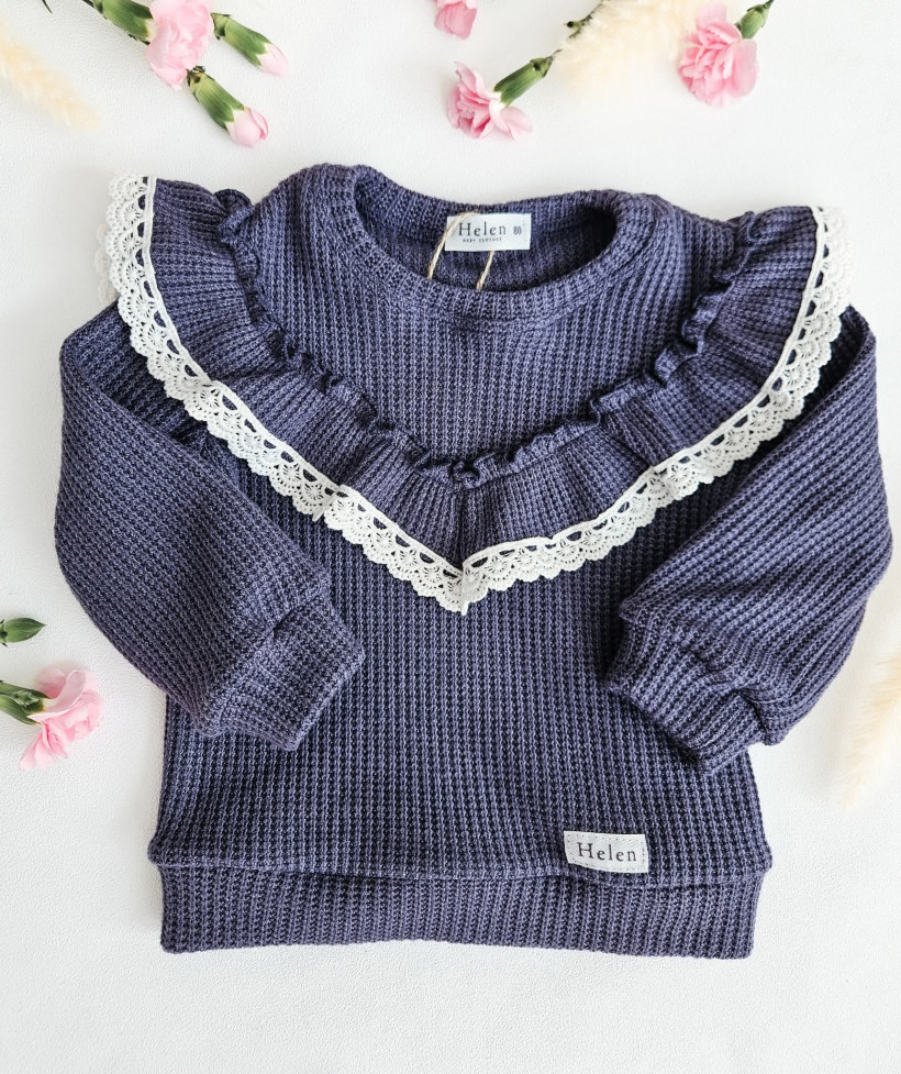 SWETEREK JEANS  DZIANINA WAFELKOWA HELEN